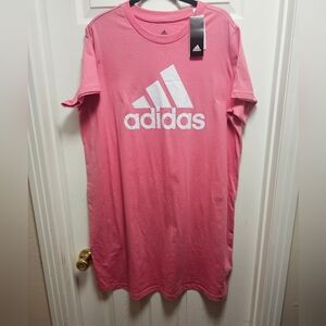 New With Tags Adidas Pink Sport Dress 1X Plus Size Cotton Short Sleeve Logo Fron